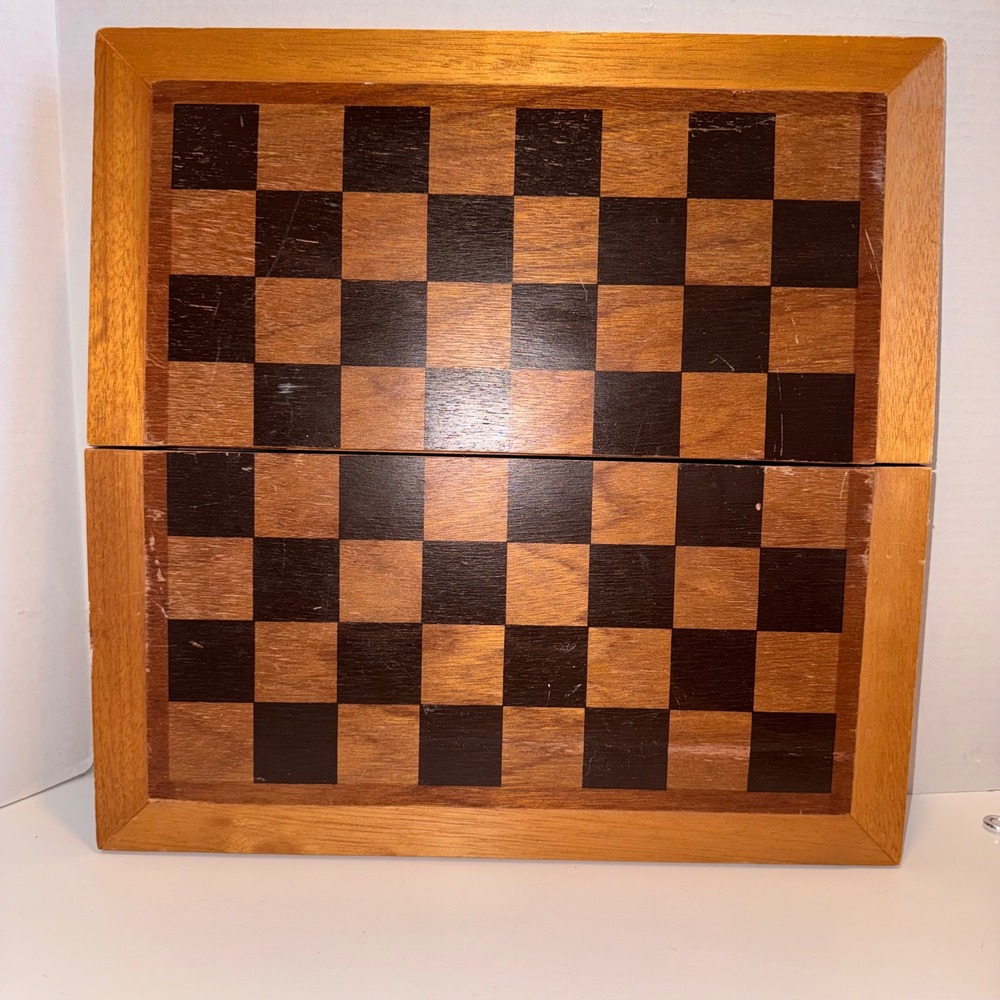 Cardinal Wood Chess and Checkers Set Unisex OS Brown Folding Storage Board 1981